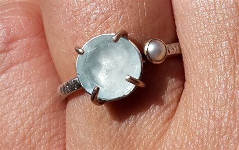 Aquamarine Ring-pearl Ring-aquamarine Rose Gold-aquamarine Silver Ring ...