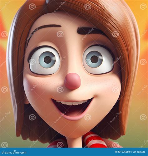 3d Illustration of a Cartoon Girl with a Red Nose and Smiling Stock ...