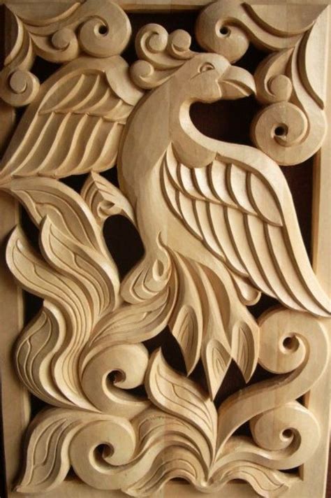 Intricate Wood Carving Panel with Bird