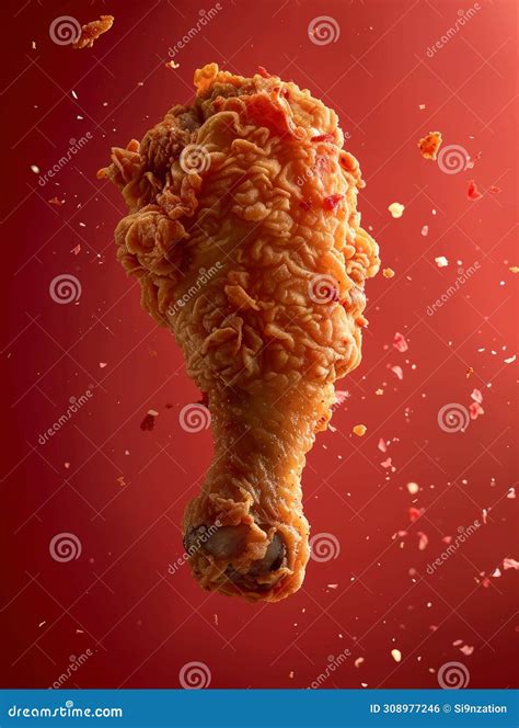 Crispy and Crunchy Fried Chicken Leg Flying in the Air Stock ...