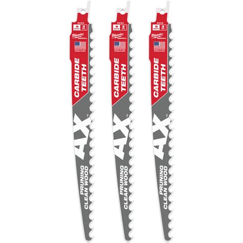 48-00-5332 Milwaukee 9" Clean Wood Pruning SAWZALL Blades, 3 Pack