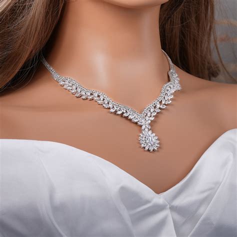 crystal necklace set bridal necklace  earrings set diamond wedding