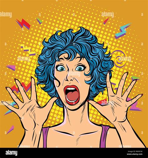 woman panic, fear, surprise gesture. Pop art retro vector illustration ...