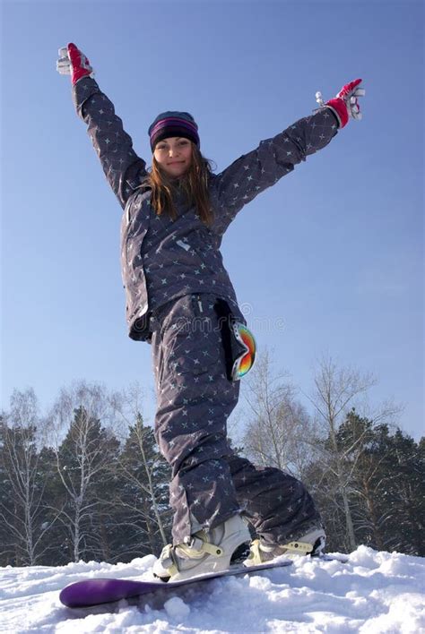 Beautiful snowboarder girl stock photo. Image of outdoor - 13364258