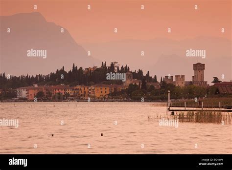 Italy, Lombardy, Lake District, Lake Garda, Sirmione, town view Stock ...