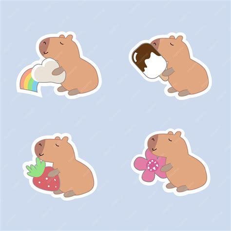Coisas Fofas De Capivara - Conjunto de capivaras fofas Personagem animal amigável Flor morango ...