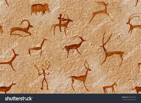 Drawing Seamless Cave Painted By Ancient Stock Illustration 696974722 ...