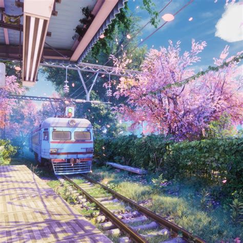 Aesthetic Beauty In Japanese Train Anime 4K Phone Wallpaper