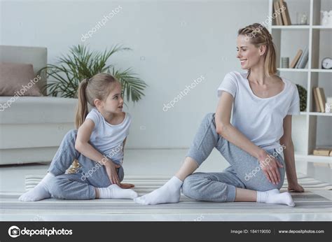 Mother Daughter Practicing Yoga Together Marichi Pose — Stock Photo ...