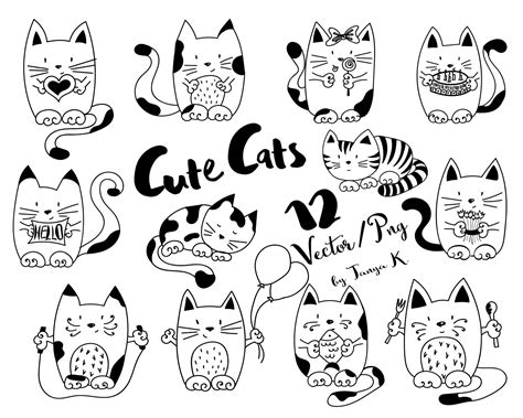 Cats Clip Art Doodles Pet Hand Drawn Vector Commercial Use | Etsy