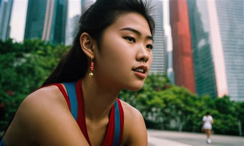 Lexica - Sunny day, medium side shot, tanned athletic 18-year-old Asian