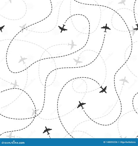 Airline Routes Seamless. Flight Planes Texture Pattern Travel Airplane