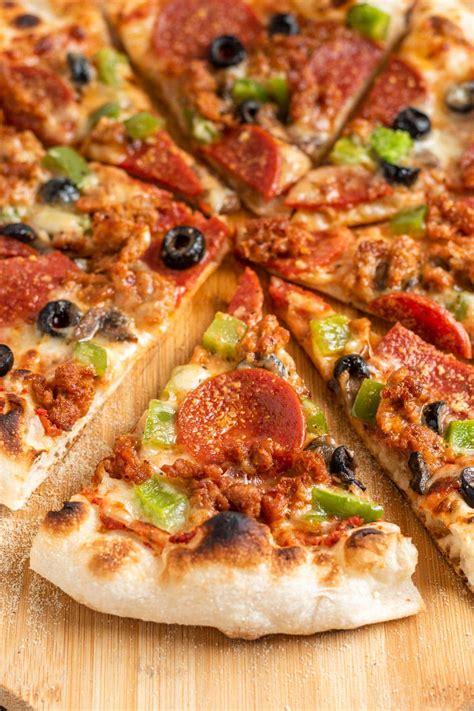 Crispy Thin Crust Homemade Supreme Pizza » the practical kitchen