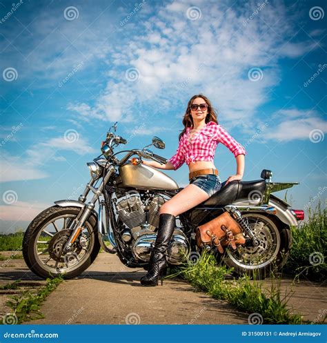 Biker Girl Sitting on Motorcycle Editorial Photo - Image of color