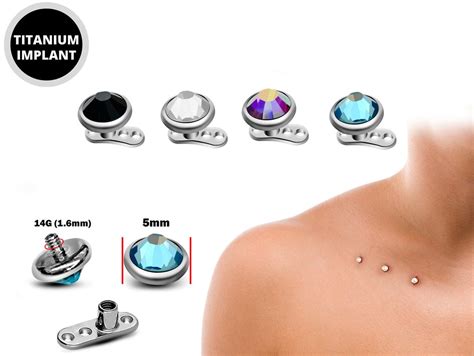 Internal Dermal Anchor Piercing, Collar Bone Piercing With Gem CZ ...