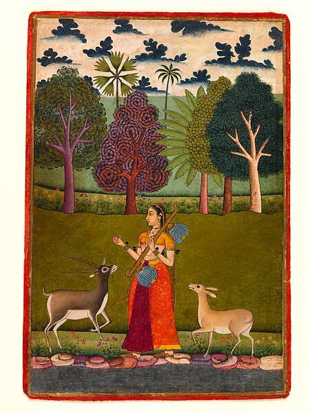 "Todi Ragini: A Lady with a Vina Attracts Two Deers," Folio from a ...