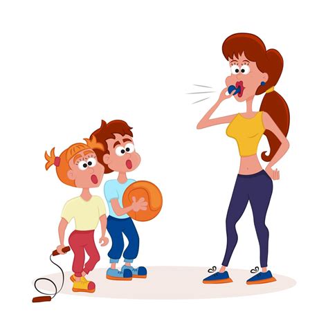 Female coach blows her whistle during sports practice. Physical