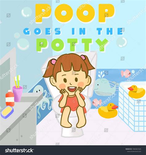 Cute Kid Girl Pooping Toilet Illustration庫存向量圖（免版稅）1984461020