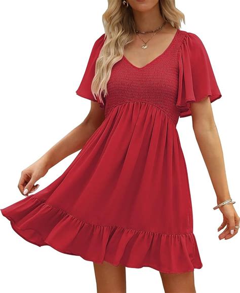 lillusory womens flowy casual mini dresses  summer smocked  neck
