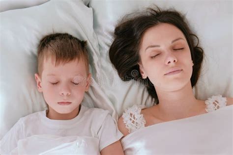 Mom and Son Sleeping Together. Top View. Stock Photo - Image of little ...