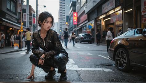 , beautiful asian woman peeing herself in public, wet pants from