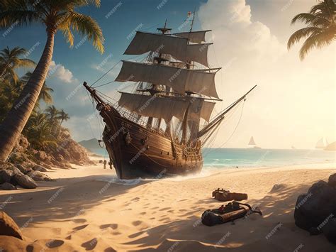 Premium Photo | Pirate ship stranded on the beach