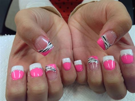 Hot Pink Nails With Zebra Tips