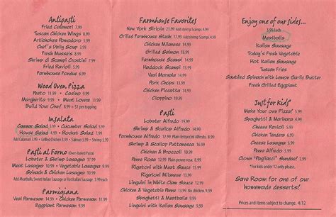 Menu at Italian Farmhouse, Plymouth, 337 Daniel Webster Hwy (Route 3)