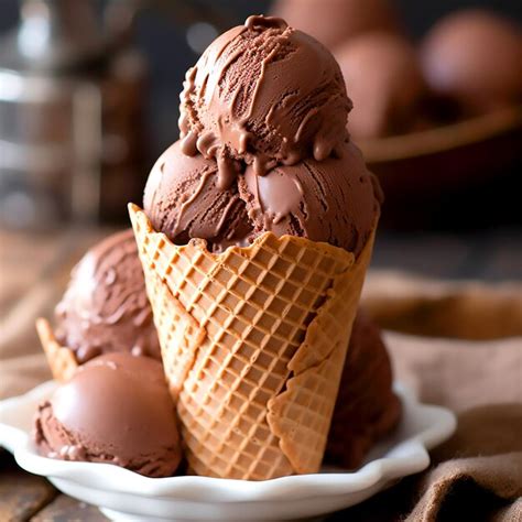 Foto De Sorvete De Casquinha - Sorvete de casquinha de chocolate em um prato | Foto Premium