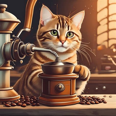 Vintage Coffee Cat Art Print Free Stock Photo - Public Domain Pictures