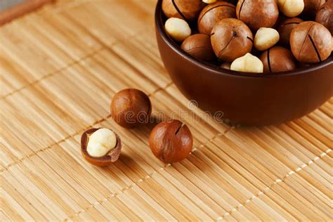 macadamia nut  bamboo texture concept  superfoods  healthy food
