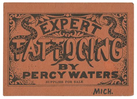 Lot - Percy Waters Expert Tattooing Oversize Business Card (Detroit, ca