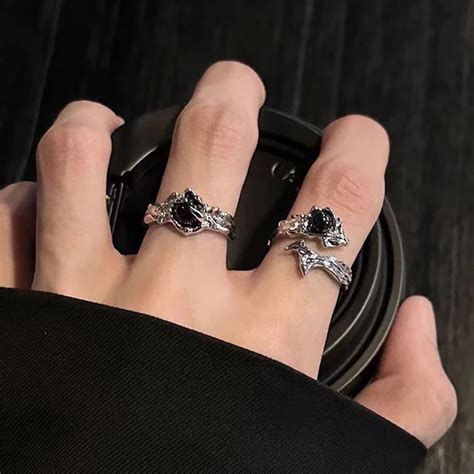 Женское кольцо с черным камнем | AliExpress