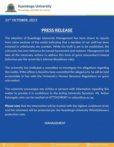 KYAMBOGO UNIVERSITY RESPONDS TO SEX AND MARKS FOR SALE SCANDALS - October 31, 2023 By campus