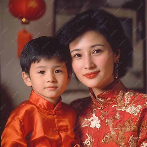 1990s Nostalgia A Chinese Mother and Son Together | Premium AI