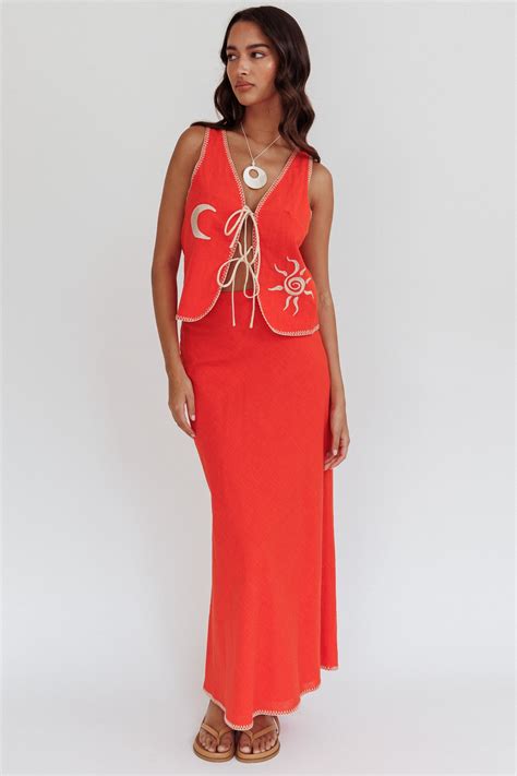 Shop the Dose Of Sunshine Blanket Stitch Skirt Orange