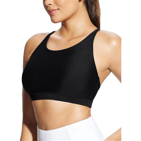 baleaf womens lycra swim sports bra modest scoop neck criss cross