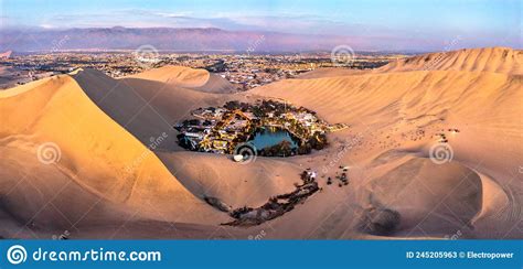 Aerial Sunset View of the Huacachina Oasis in Peru Stock Image - Image ...