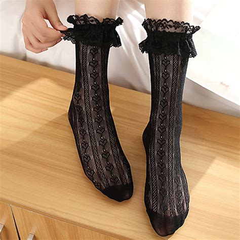 Hoshose Womens Lace Ankle Socks Ruffle Frilly Dress Socks Sexy Mesh