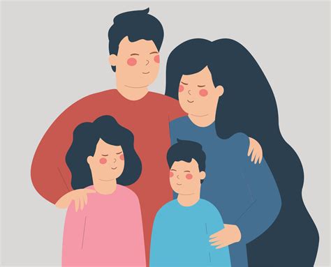 Portrait of father and mother hug their children with love. Couple or