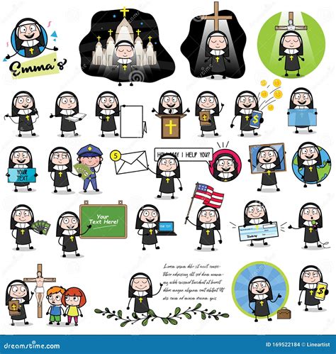 Various Comic Nun Lady Character - Different Concepts Vector