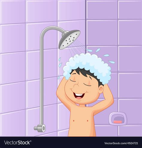 boy   bath room   shower royalty  vector image