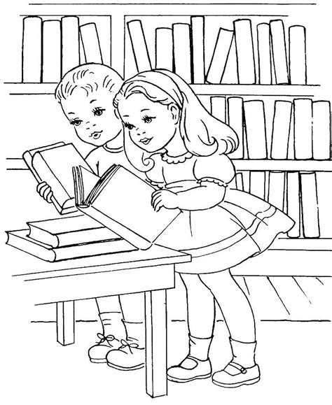 Раскраски книгу, Раскраска Дети читают книгу школа.
