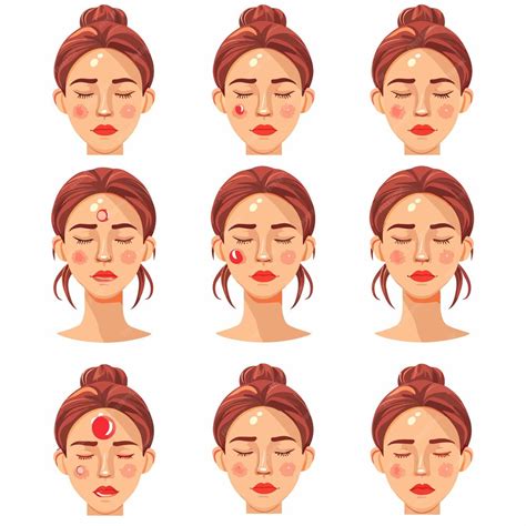 premium vector  set   faces  women   red dot