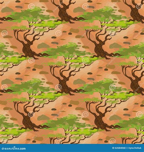 Seamless Pattern Savanna Acacia Tree, Vector Cartoon Illustration Stock Vector - Illustration of ...