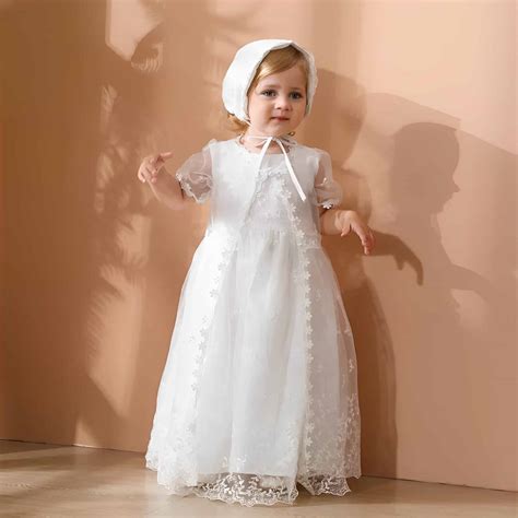 Vestido Para Bebe Batizado - Vestido infantil bebê batizado Mandrião Renda Branco Touca 3 peças Luxo ...
