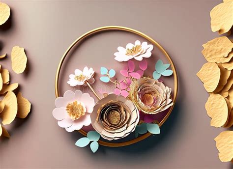 Paper Craft Flowers with Gold Hoop Mockup. Generative AI Stock ...