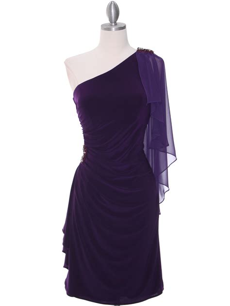 shoulder purple cocktail dress