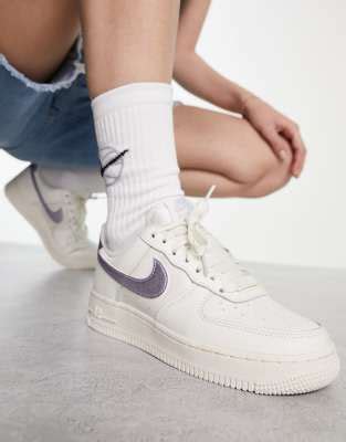 Nike Air Force 1 '07 ESS sneakers in triple white and lilac | ASOS