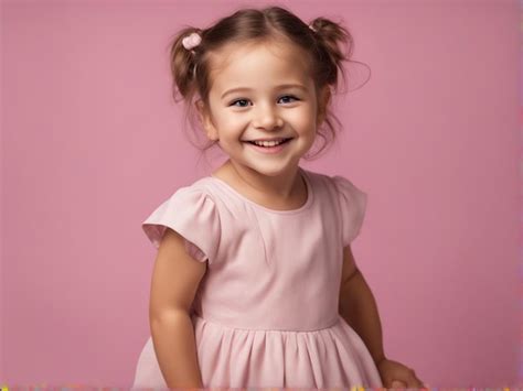 4-летняя девочка в светло-розовой одежде на пастельном фоне | Премиум Фото